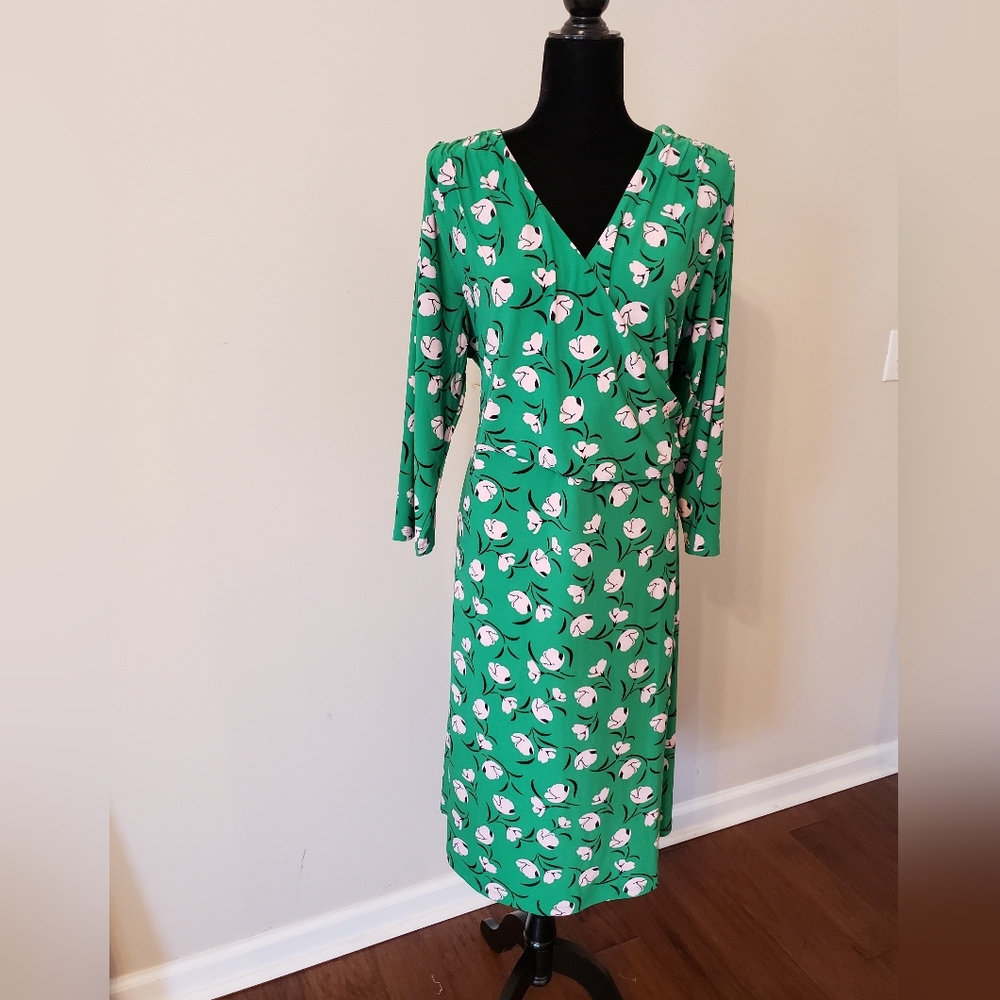 Plus Floral Green Faux Wrap Dress By Kasper